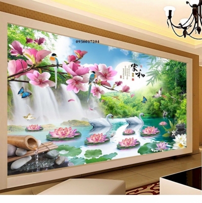 tranh gạch hoa đào- tranh gạch men 3D