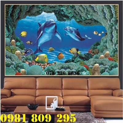 Gạch tranh 3d cá heo - tranh gạch ốp tường