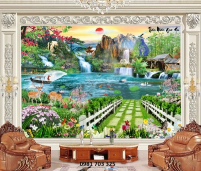 Gạch tranh 3D- tranh 3D phòng khách