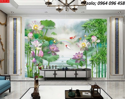 Tranh hoa sen 3d - tranh gạch 3d hoa sen - 74XP