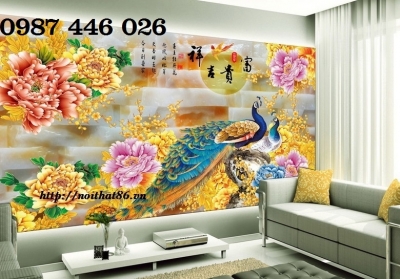 Gạch ốp tường tranh chim công HP98283