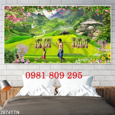 Tranh ốp tường , gạch tranh ruộng bậc thang đẹp