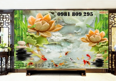 Tranh hoa sen - gạch trang trí tường phòng khách HGJ856