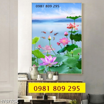 Gạch 3d khổ dọc , tranh hoa sen