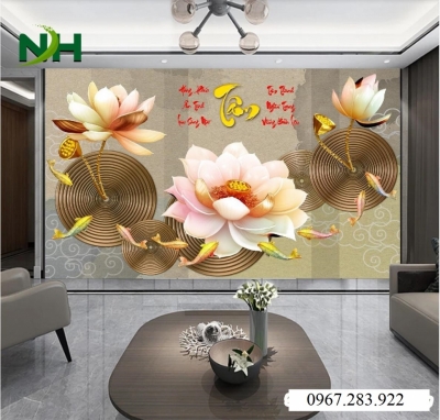 Tranh hoạ tiết hoa sen ốp tường đẹp