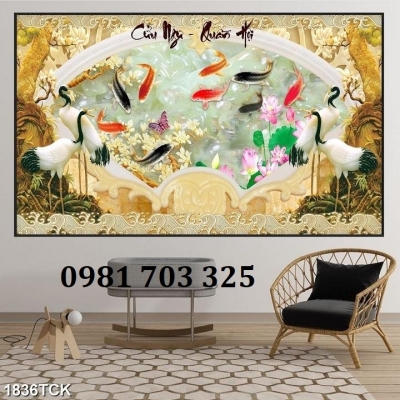 Tranh gạch 3D tùng hạc