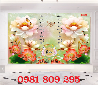 Mãu tranh hoa sen - gạch 3d phòng khách