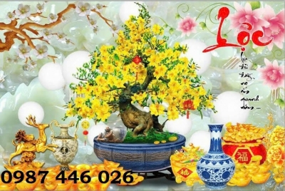 Tranh gạch men hoa mai vàng