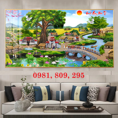 Tranh gạch ốp tường làng quê 3d