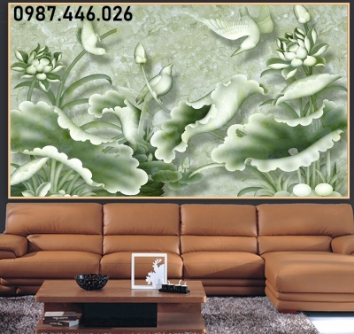 Gạch tranh hoa sen 3d óp tường HP9822
