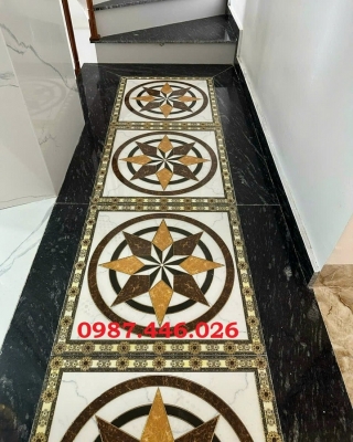 Gạch chiếu nghỉ thảm cầu thang khắc vàng đẹp HP92433