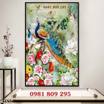 Gạch ốp tường chim công 3d