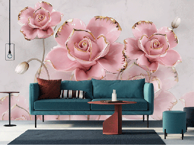 Tranh trang trí 3d hoa hồng chất liệu gạch men