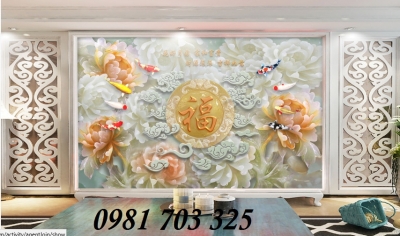 Gạch tranh hoa mẫu đơn 3d đẹp