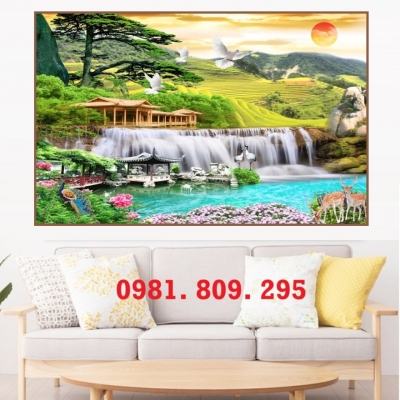 Gạch 3d phong cảnh , tranh khổ ngang