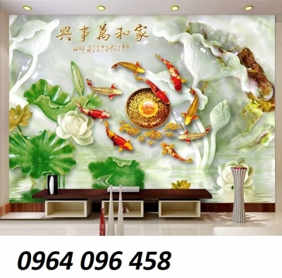 Tranh 3d cá chép - tranh gạch 3d cá chép - BMN66