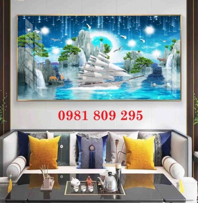 Tranh 3d thuyền buồm , gạch trang trí