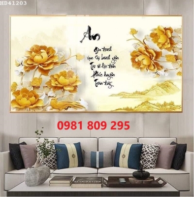 Mẫu tranh gạch hoa sen vàng 3d