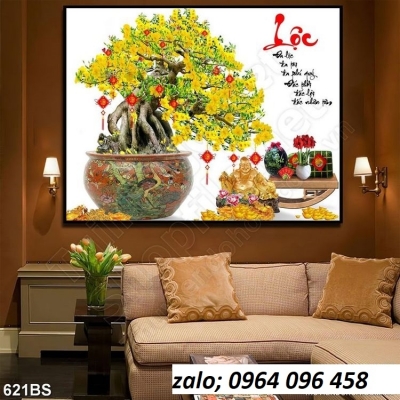 Tranh cây mai 3d - tranh gạch 3d cây mai - 987SM