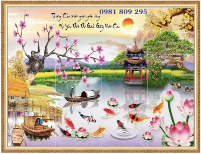 Tranh 3D trang trí phòng- gạch tranh cá chép hp319