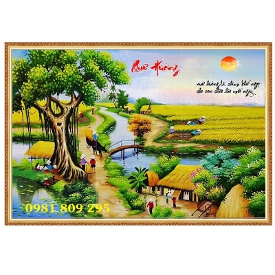 Gạch tranh 3D, tranh gạch men làng quê GP3658