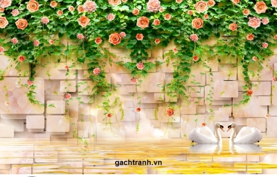 Tranh gạch 3d ốp tường hoa hồng - 7666XN