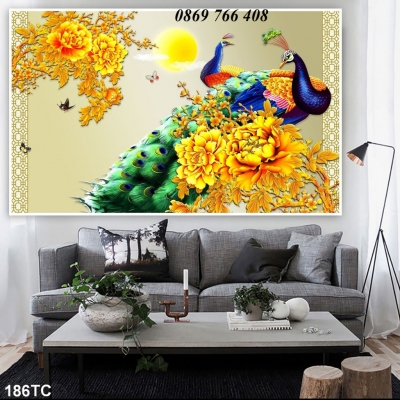 Tranh chim công 3d treo tường