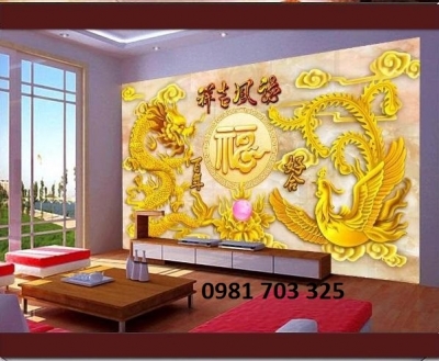 Gạch tranh phong thủy ốp tường- tranh rồng