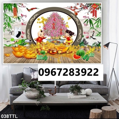 Tranh gạch hoa đào đẹp trang trí nhà 3D