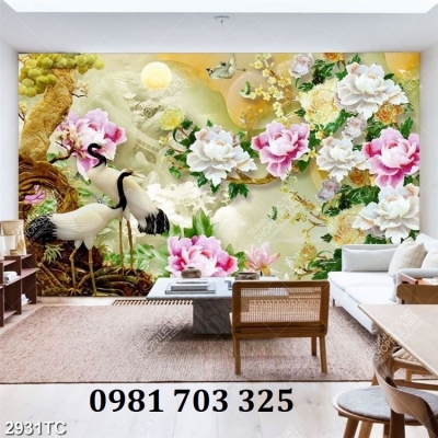 Tranh gạch 3d tùng hạc đẹp
