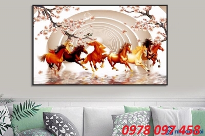 Tranh phòng khách - tranh 9 chú ngựa