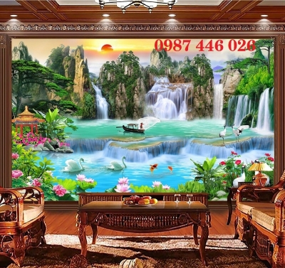 Gạch 3d tranh ốp tường phong cảnh thác nước HP7332