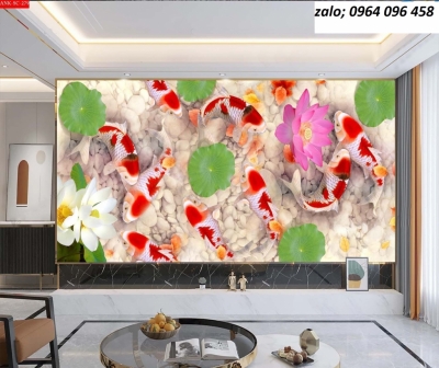 Tranh 3d cá chép - tranh gạch 3d cá chép - MVBB84