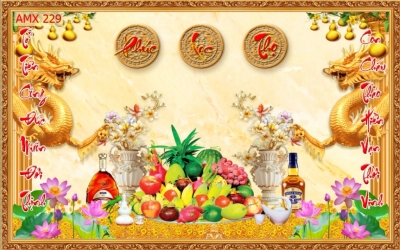 Tranh ốp phòng thờ gia tiên- tranh câu đối