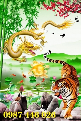 Tranh gạch men long hổ tranh đấu HP722