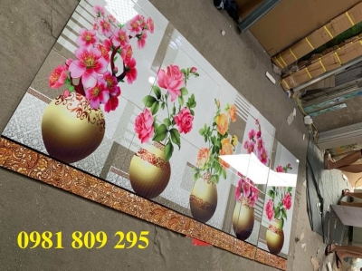 gạch tranh 3d bình hoa ốp phòng bếp