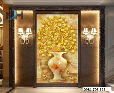 gạch tranh 3D cây kim tiền khổ đứng