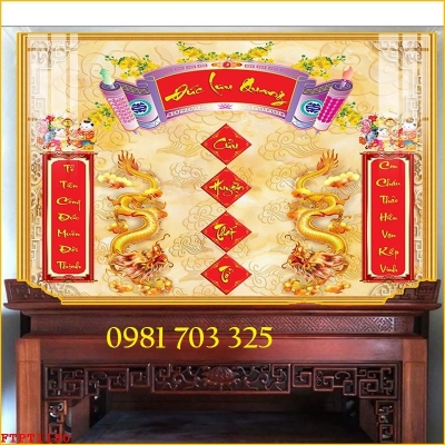 Tranh gạch men 3D câu đối ốp phòng thờ