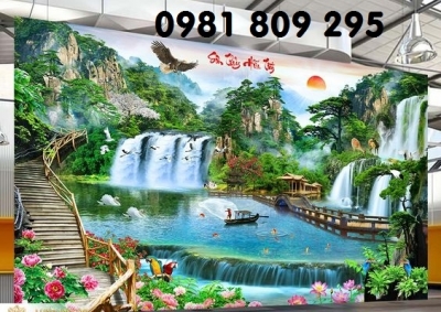 Gạch tranh 3d phong cảnh- tranh thac nước