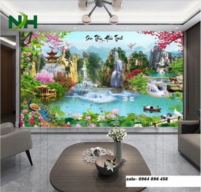 Tranh gạch 3d phong cảnh đồng quê sông núi - CVB89