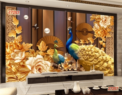 Tranh chim công phong thủy, tranh gạch men 3D