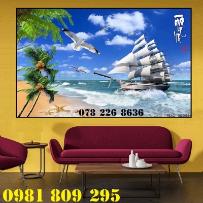 Gạch tranh 3d ốp phòng khách thuyền buồm