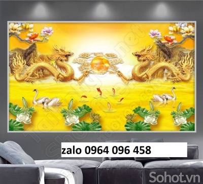 Gạch tranh 3d ốp tường rồng phượng - 2XCC