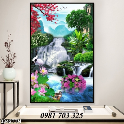 Gạch tranh phong cảnh sơn thủy hữu tình khổ đứng