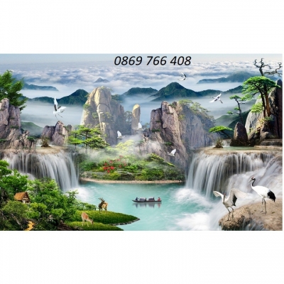 Phong cảnh thiên nhiên thác nước-tranh gạch thác nước 3d