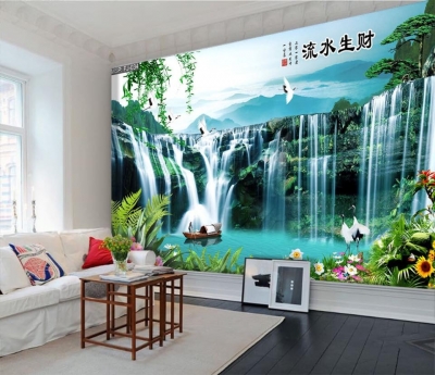 Tranh gạch 3D phòng khách- gạch tranh phong cảnh thác nước