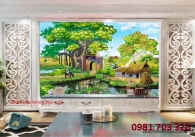 Gạch tranh đồng quê trang trí phòng khách