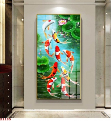 Gạch tranh phong thủy 3D 9 con cá chép