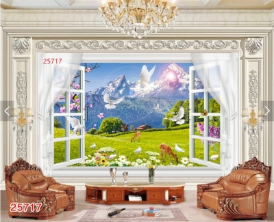 Tranh dán tường 3D, gạch tranh cửa sổ