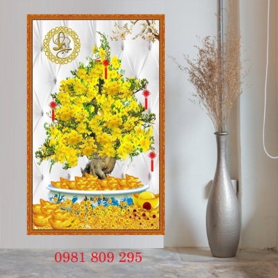 Gạch tranh 3d cây mai vàng, hoa mai  HP6664